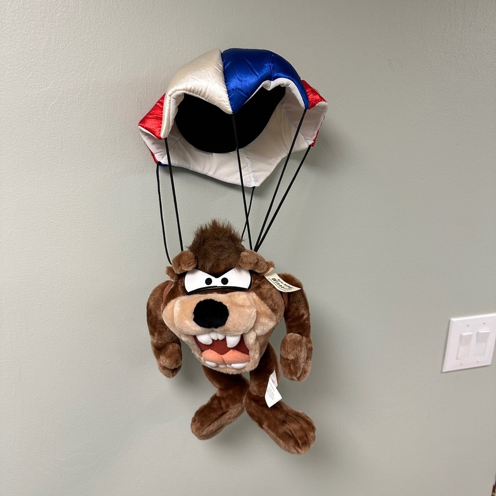Vintage Looney Tunes Taz Tasmanian Devil Parachute Plush Six Flags NWT 14in